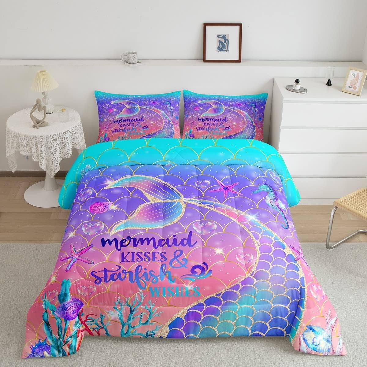 Mermaid Tail Comforter Set for Kids,Mermaid Bedding Set Full,Cartoon