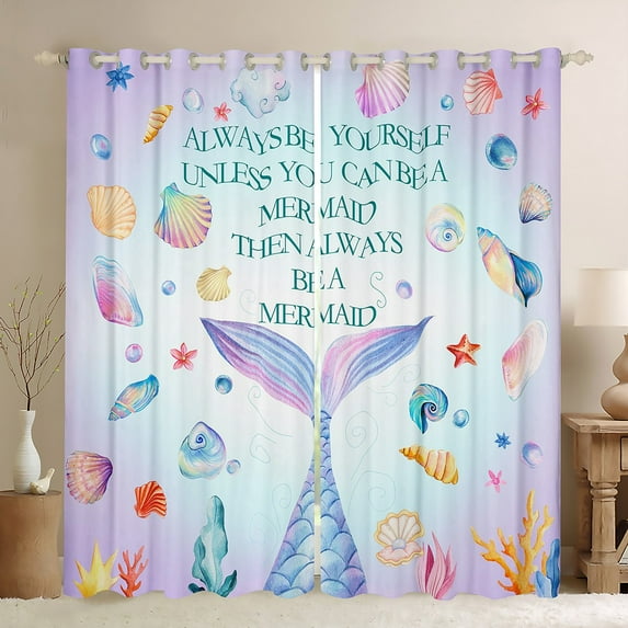 Mermaid Tail Curtains & Drapes 38''Wx45''L Curtains Mermaid Fish Scale Blackout Curtains, Ocean Animal Underwater World Theme Window Curtains Mermaid Room Decor Bedroom