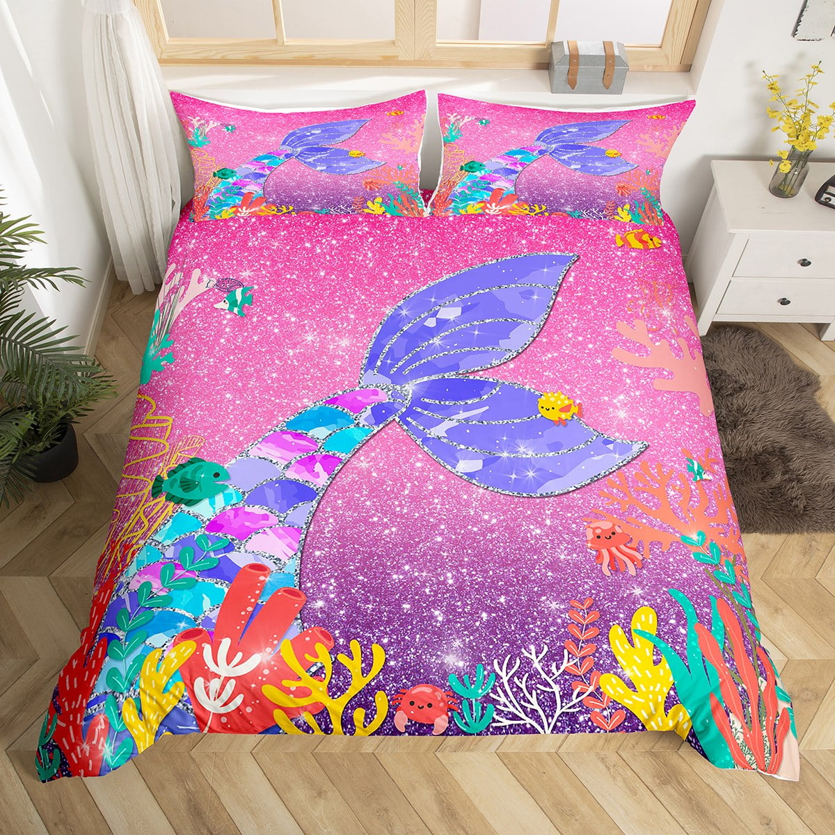 Rainbow Colorful Mermaid Scale Duvet Cover newest Twin Queen King,Duvet Covers Queen King,Bedroom,Bedding Set Kids Teen Adult Girls,Pillowcase Set