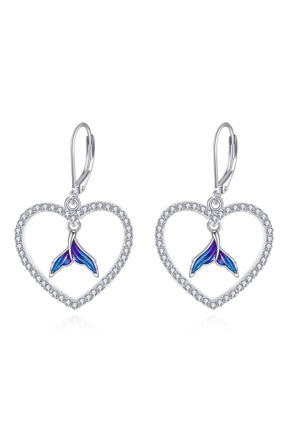 Mermaid Tail Earrings 925 Sterling Silver Heart Dangle Earrings Mermaid Tail Jewelry Gifts for Women