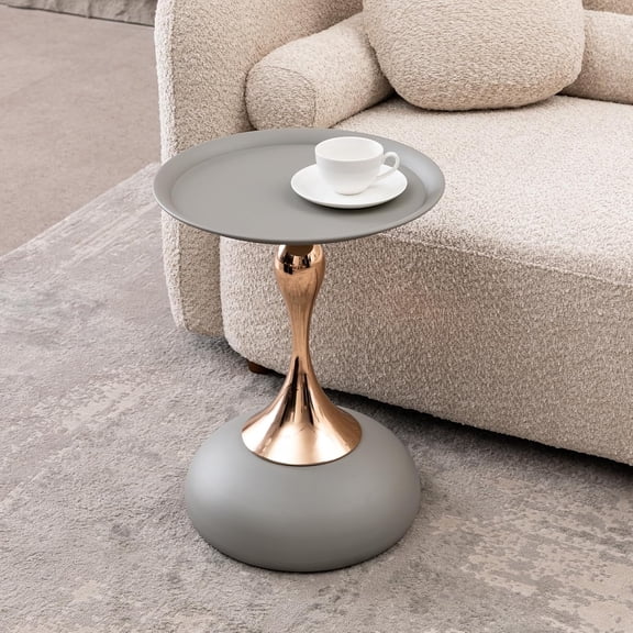 Mermaid Tail End Coffee Round Side Table, Modern Metal Pedestal, Minimalist Accent for Small Spaces, Drink Martini Decoration for Living Room (Matte Gray)