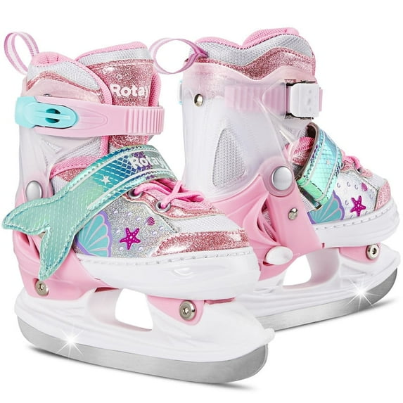 Mermaid Tail Girls Ice Skates, Adjustable Ice Skates for Kids Youth Ages 3-12, Toddler Ice Hockey Skates for Beginners