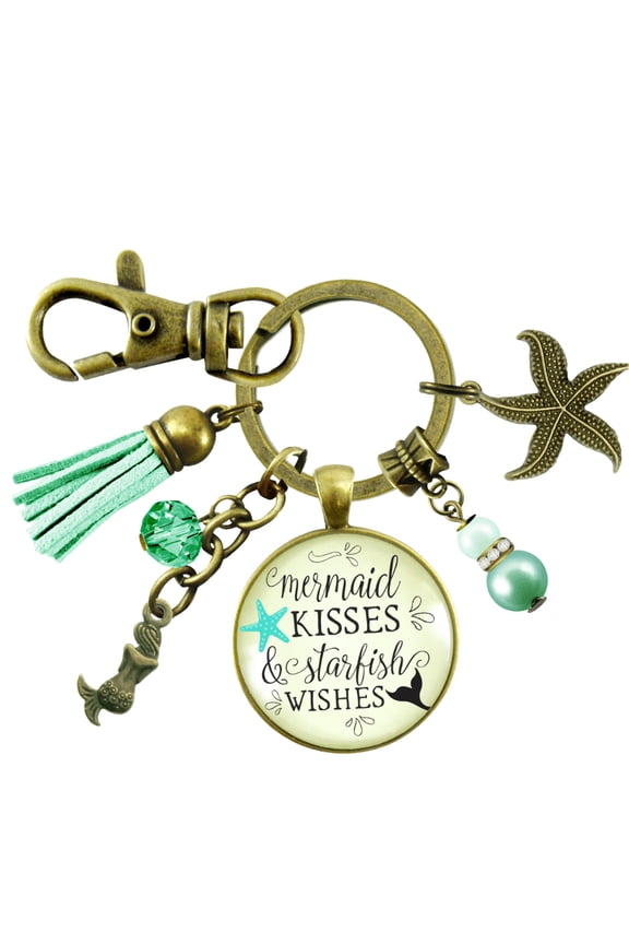 Mermaid Tail Gutsy Goodness Bronze Keychain Kisses Starfish Wishes Beach Girl BFF Nautical Sea Gift Jewelry