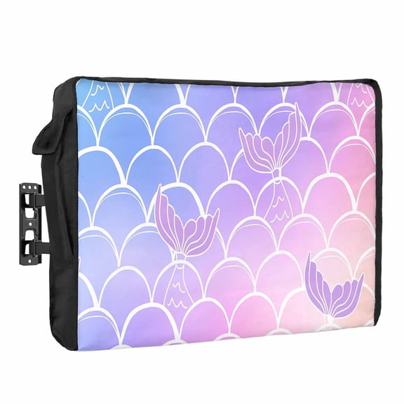 Mermaid Tail Outdoor TV Cover 40 to 43 inch Weatherproof Waterproof, Rainbow Gradient Overlay TV Enclosures with Remote Control Pocket Flat Screen Protector for Outside