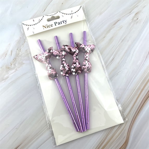 Mermaid Tail Paper Straws, Disposable Decorative Straws, Party Drinkware, Shiny Fish Scales Design, 4-Pack