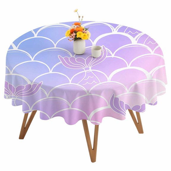 Mermaid Tail Round Tablecloth 60 inches Rainbow Gradient Overlay Waterproof Oil-Proof Table Cloth Round Table Cover for Holiday Party Picnic Dinner Decor Indoor and Outdoor Use