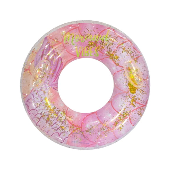 Mermaid Tail Sequin Inflatable Water Float, Sparkling Summer Pool Lounge Ring for Aquatic Activities, Durable 29.5 Inch Diameter, D