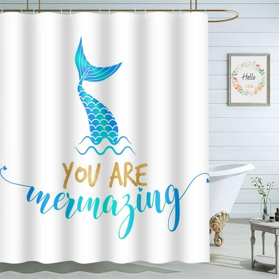 Mermaid Tail Shower Curtain 72x72 Inch Blue Ocean Sea Mermaid Bathroom Curtains Set Home Waterproof Polyester Fabric with Hooks
