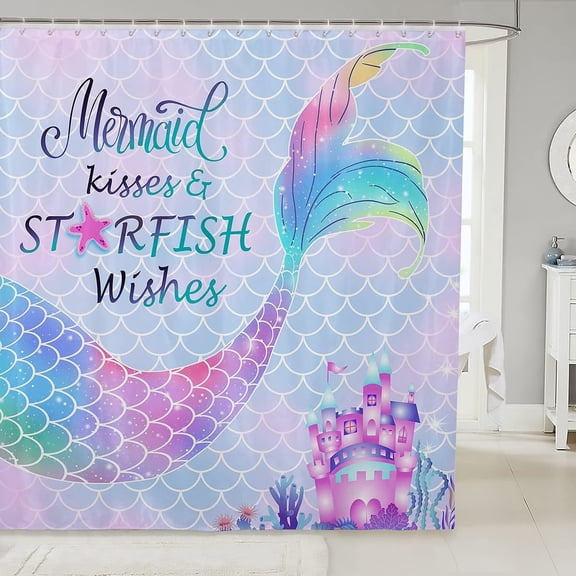 Mermaid Tail Shower Curtain Girly Rainbow Gradient Bath Curtain Kids Boys Fish Scales Waterproof Bathroom Curtain Pastel Purple Kawaii Mermaid Princess Kids Bathroom Decor 72\u201dWx72\u201dL