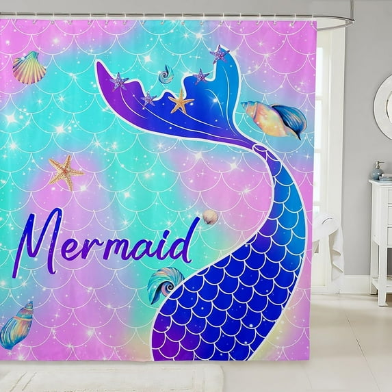 Mermaid Tail Shower Curtain,Rainbow Mermaid Fish Scales Bathroom Shower Curtain,Sparkle Mermaid Waterproof Bathroom Curtains,Princess Sea Animals Bath Curtain,Teal Blue Purple 72" Wx84 L