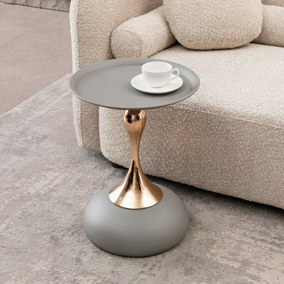 Mermaid Tail Style Round Side Table - Metal Pedestal, Minimalist Accent for Small Areas