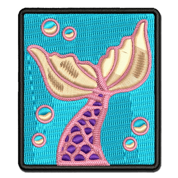 Mermaid Tail Swimming with Bubbles Ocean Sea Applique Multi-Color Embroidered Hook & Loop Patch - 3 Inch Medium