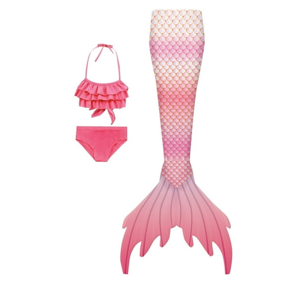 Mermaid Tail Swimsuit for Girls 4-6 Fish Tail Set Sling Bikini Fish Scale 3 Pieces Swimming Suit Funny Bathing Suit for Little Girls Three Pieces Swimwear Set for Kids