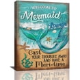 thumbnail image 1 of Mermaid Tail Wall Art Teal Beach Bathroom Pictures Mermaid Wall Decor Canvas Prints Painting Modern Home Framed Artwork Gifts For Girls Room Bathroom Bedroom 12"x16", 1 of 6
