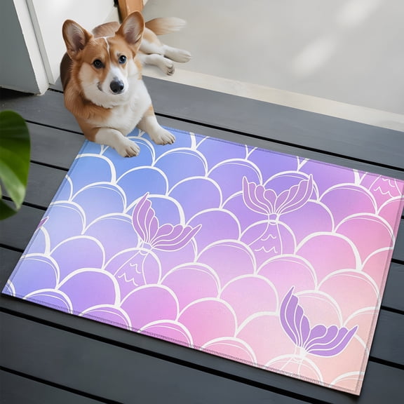 Mermaid Tail Washable Area Rug 2x3 Rainbow Gradient Overlay Low-Profile Area Rugs with Non Slip Backing Indoor Floor Carpet for Entrance Living Room Bedroom Home Office