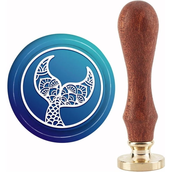 Mermaid Tail Wax Seal Stamp Mandala Sealing Wax Stamps Animal 30mm Vintage Removable Brass Stamp Head with Wood Handle for Wedding Invitations Halloween Christmas Thanksgiving Gift Packing