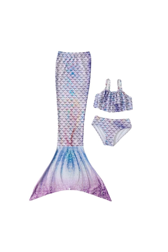 Mermaid Tails Swimwear for Swimming Girls Swimsuit Princess 3Pcs Bikini Bathing Suit Set Birthday Gift for Kids 1-14 Years