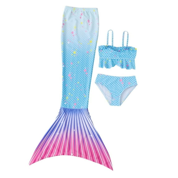 Mermaid Tails Swimwear for Swimming Girls Swimsuit Princess 3Pcs Bikini Bathing Suit Set Birthday Gift for Kids 1-14 Years