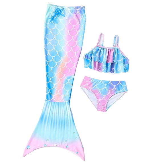 Mermaid Tails Swimwear for Swimming Girls Swimsuit Princess 3Pcs Bikini Bathing Suit Set Birthday Gift for Kids 1-14 Years