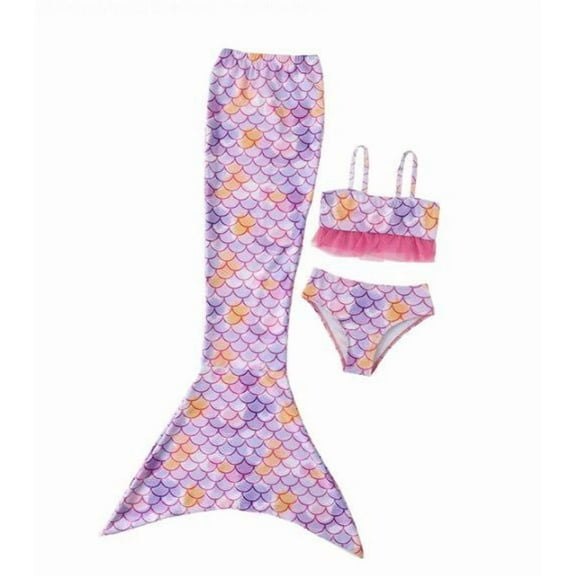 Magical Mermaid Tail & Bikini Set for Little Girls 2-12 Years, Shiny Scale Princess Swimwear for Beach Pool Party Photos