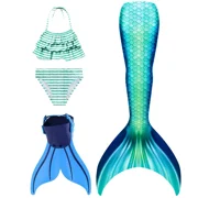 Mermaid Tails for Swimming with Monofin Girls Mermaid Tail Swimsuit Bathing Suit for Kids 4PC