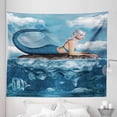thumbnail image 1 of Mermaid Tapestry, Graphic Art Print of a Mermaid Girl on a Rock in the Sea Mythical Character, Fabric Wall Hanging Decor for Bedroom Living Room Dorm, 5 Sizes, Navy Blue White, by Ambesonne, 1 of 1