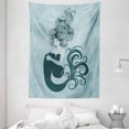 thumbnail image 1 of Mermaid Tapestry, Sleeping Mermaid Design With Wavy Hair Hand Drawn Effect Grungy Backdrop, Wall Hanging for Bedroom Living Room Dorm Decor, 60W X 80L Inches, Pale Blue Dark Teal, by Ambesonne, 1 of 2