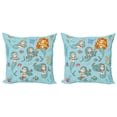 thumbnail image 1 of Ambesonne Cartoon Throw Pillow Cover 2 Pack, Marine Creatures Art, 18", Teal Orange, 1 of 6