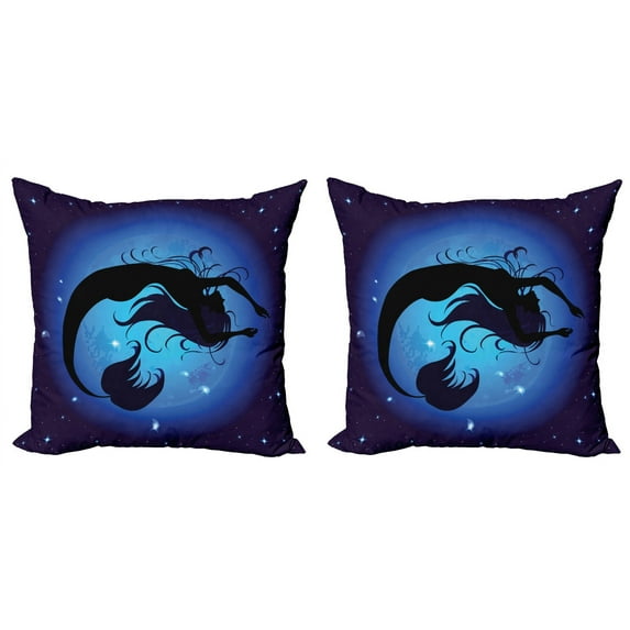 Ambesonne Ocean Throw Pillow Cover 2 Pack, Aquatic Girl Mermaid, 24", Purple Black