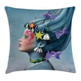 thumbnail image 1 of Mermaid Throw Pillow Cushion Cover, Woman with Underwater Themed Make Up Hairstyle Starfishes Seashells Fishes Bubbles, Decorative Square Accent Pillow Case, 16 X 16 Inches, Multicolor, by Ambesonne, 1 of 2