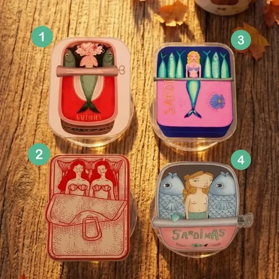 Mermaid Tinned Fish Magnetic Acrylic Phone Grip, Sardine Can Summer Phone Holder, Preppy Ocean Style Accessory