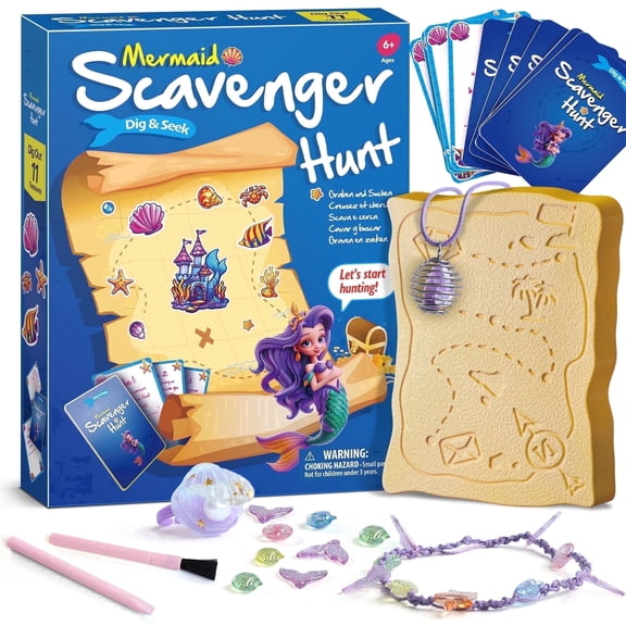 Piano Potato Mermaid Dig Kit for Kids, 3-in-1 Treasure Hunt & DIY Jewelry Making Craft Set, STEM Archaeology Excavation Toy for Girls Ages 6-12