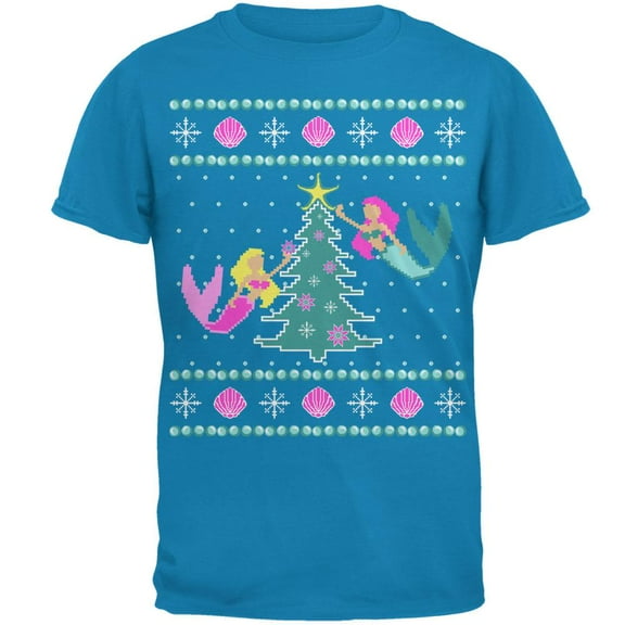 Mermaid Tree Ugly Christmas Sweater Mens T Shirt Sapphire LG