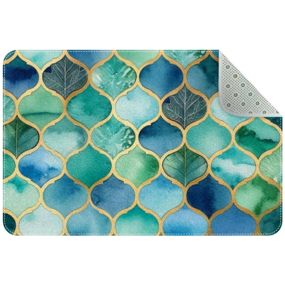 Mermaid Turquoise Green Scales Small Area Rug, Non-Slip Door Mat Indoor Floor Mat, Washable Kitchen Rug Entrance Door Mat for Bedroom Living Room