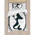 thumbnail image 1 of Mermaid Twin Size Duvet Cover Set, Vintage Graphic Illustration of a Framed Princess Mermaid with Crown and Fish, Decorative 2 Piece Bedding Set with 1 Pillow Sham, Black White, by Ambesonne, 1 of 3