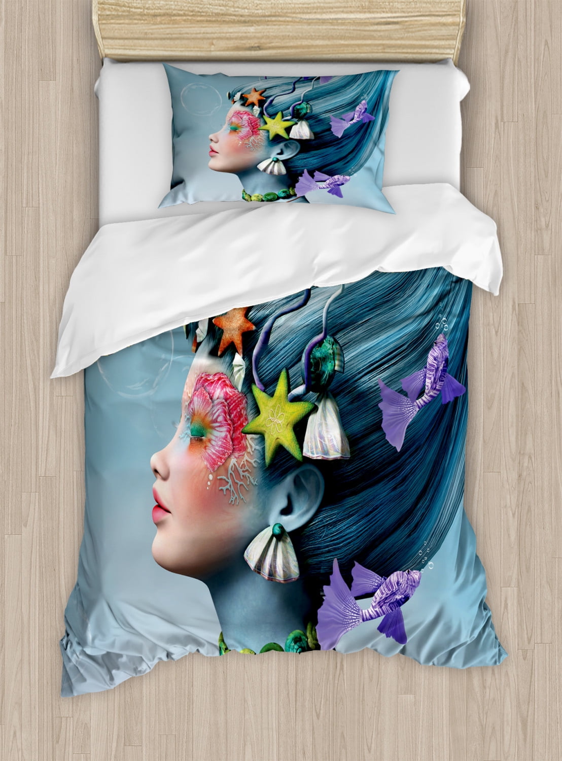 Mermaid Underwater Themed Multicolor Twin Duvet Cover Set