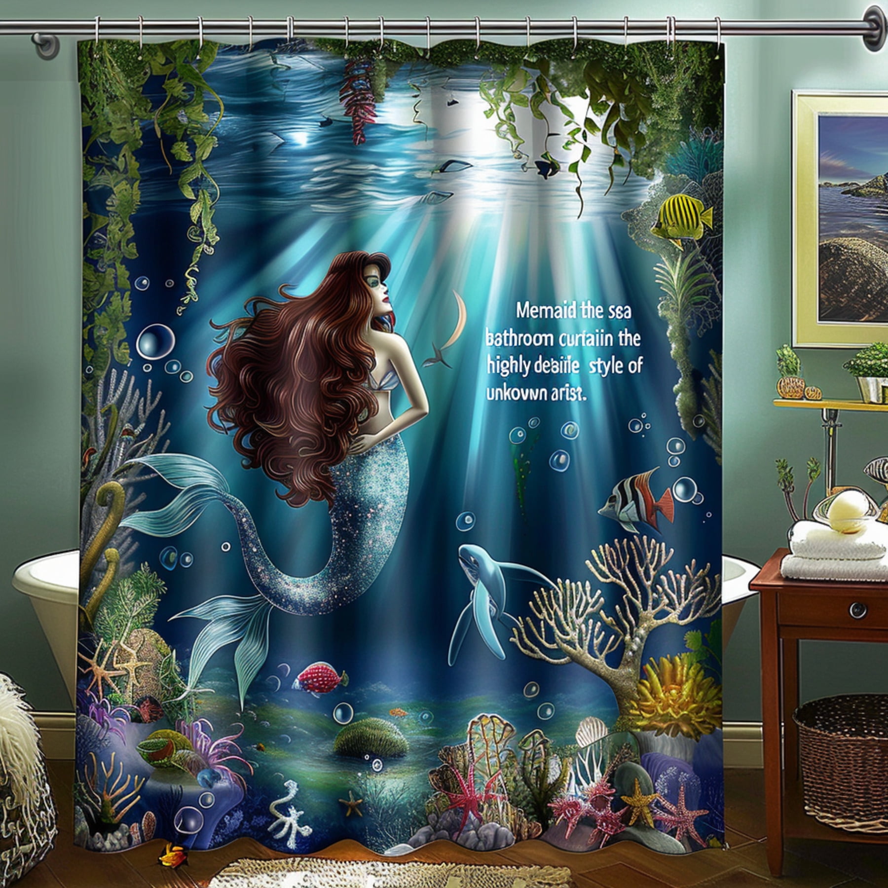 Mermaid Under the Sea Bathroom Curtain Highly Detailed Beautiful Ocean