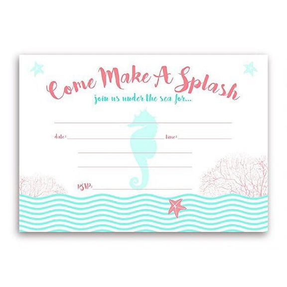 Mermaid Under the Sea Party LARGE Invitations - 10 Invitations 10 Envelopes