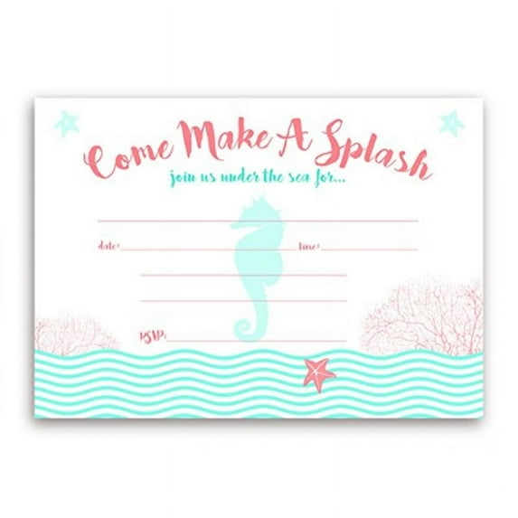 Mermaid Under the Sea Party Invitations - 10 Invitations 10 Envelopes