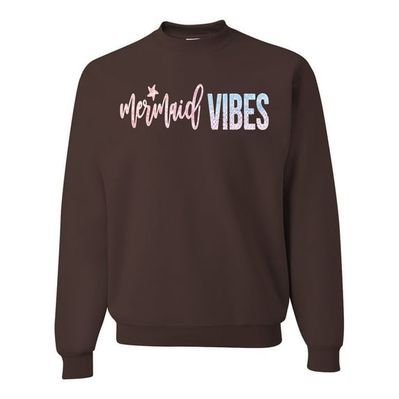 Mermaid Vibes Cute Shimmer | Mens Fashion Crewneck Graphic Sweatshirt, Brown, 2XL