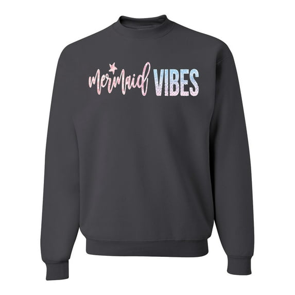 Mermaid Vibes Cute Shimmer | Mens Fashion Crewneck Graphic Sweatshirt, Charcoal, Large