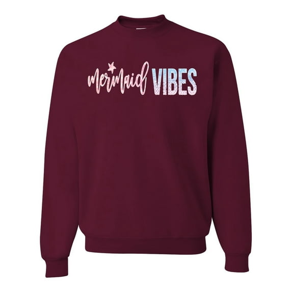 Mermaid Vibes Cute Shimmer | Mens Fashion Crewneck Graphic Sweatshirt, Maroon, X-Large