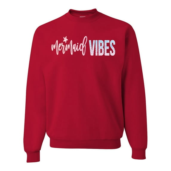 Mermaid Vibes Cute Shimmer | Mens Fashion Crewneck Graphic Sweatshirt, Red, Small