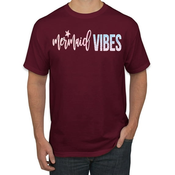 Mermaid Vibes Cute Shimmer | Mens Fashion Graphic T-Shirt, Maroon, Medium