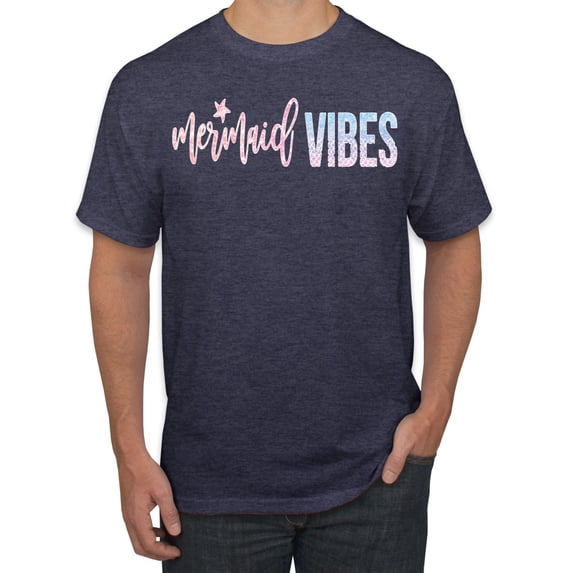 Mermaid Vibes Cute Shimmer | Mens Fashion Graphic T-Shirt, Vintage Heather Navy, Medium