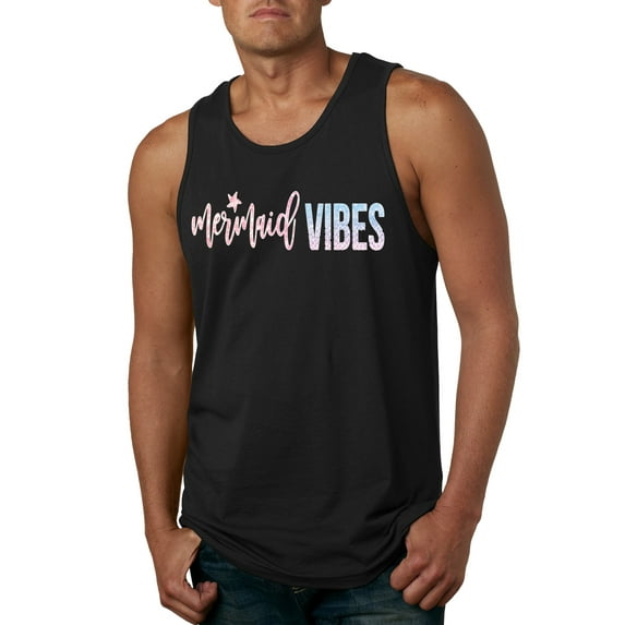 Mermaid Vibes Cute Shimmer | Mens Fashion Graphic Tank Top, Black, Small