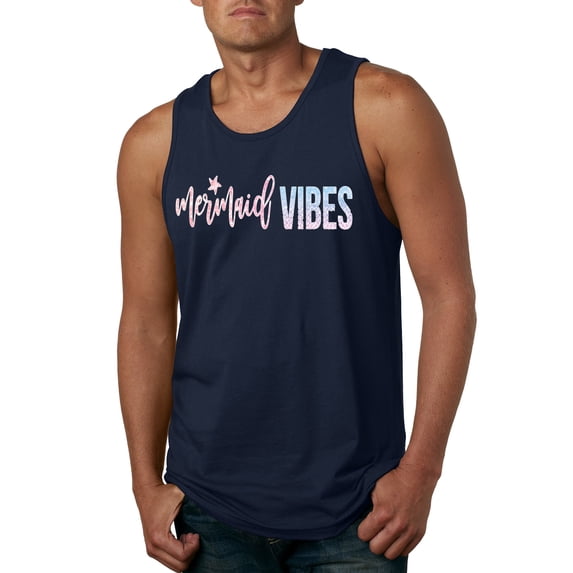 Mermaid Vibes Cute Shimmer | Mens Fashion Graphic Tank Top, Navy, 2XL
