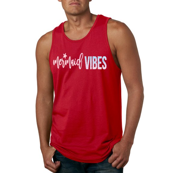 Mermaid Vibes Cute Shimmer | Mens Fashion Graphic Tank Top, Red, X-Large