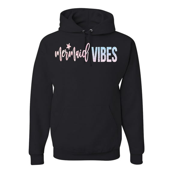 Mermaid Vibes Cute Shimmer | Mens Fashion Hooded Sweatshirt Graphic Hoodie, Black, Small