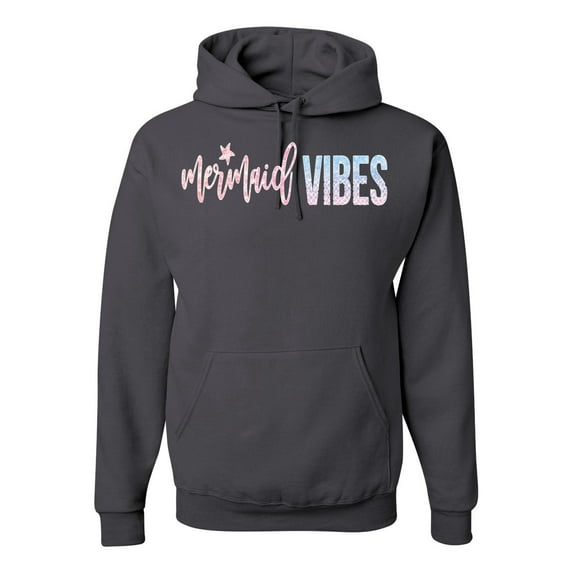 Mermaid Vibes Cute Shimmer | Mens Fashion Hooded Sweatshirt Graphic Hoodie, Charcoal, 3XL